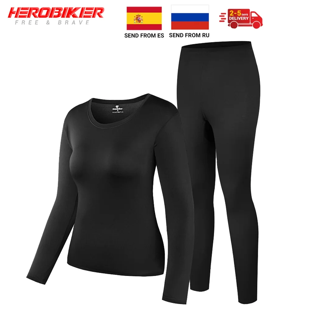 

HEROBIKER Underwear Set Women Fleece Lined Thermal Motorcycle Skiing Base Layer Winter Warm Long Johns Shirts Tops Bottom Suit