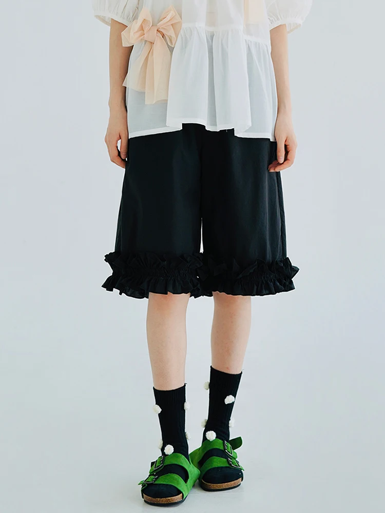 imakokoni original Japanese summer glacier cotton edge black trousers solid color simple all-match shorts 223658