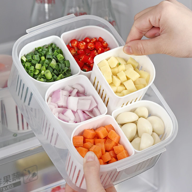 

Refrigerator Food Drain Fresh-keeping Box Ginger Garlic Onion Pepper Storage Box Fruit Vegetable Drain Basket Kitchen Organizer