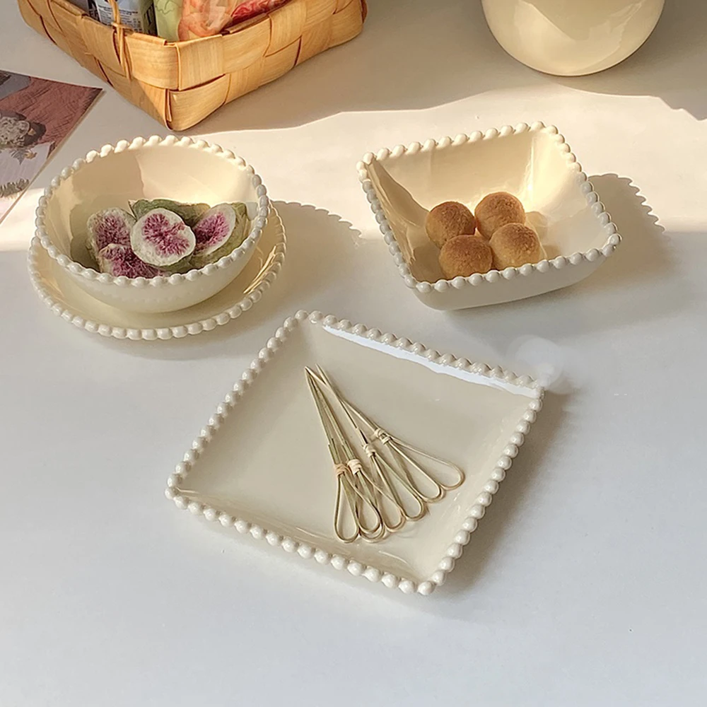 Cream Coloured Ceramic Tableware Breakfast Fruit Oatmeal Yoghurt Bowl Afternoon Tea Snack Cake Dish Vegetable Salad Bowls
