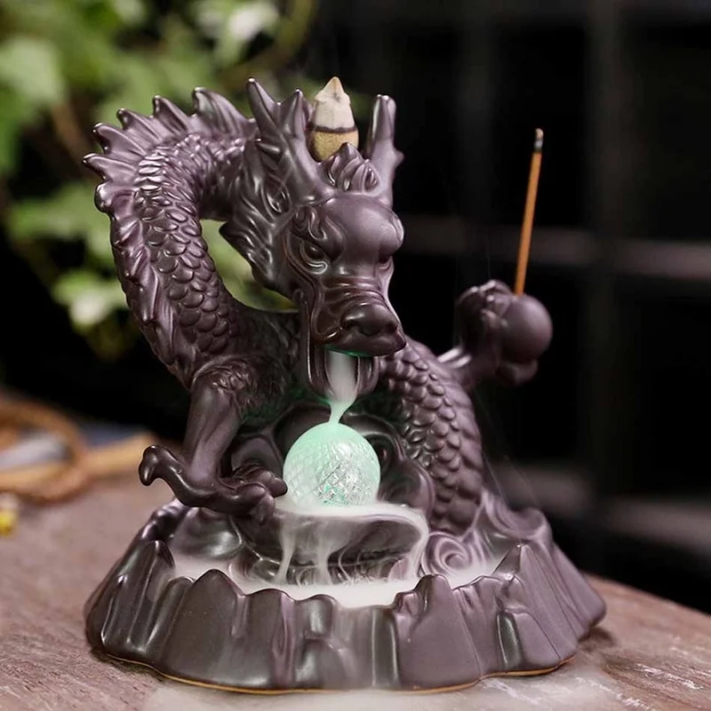 

Crystal Ball Dragon Incense Burner Ceramic Backflow Ncense Holder Creative Smoke Waterfall Incense Holder Home Decor Ornament