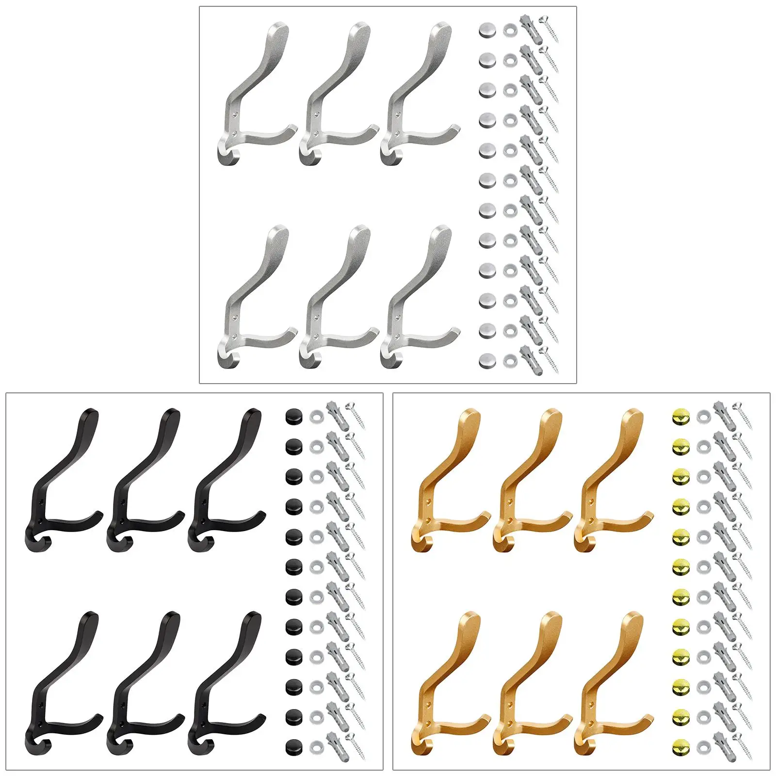

6 Pieces Double Robe Hooks Wall Mounted Utility Hooks for Coat Hat Key