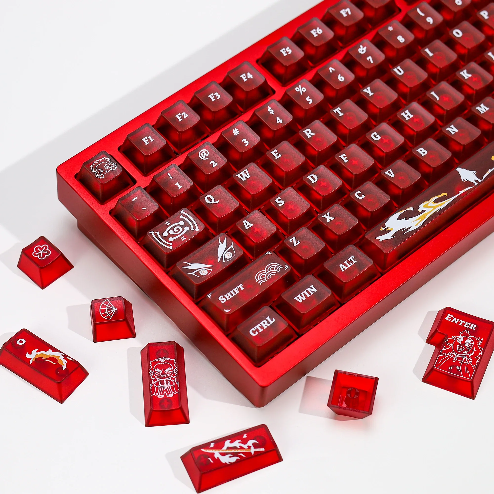 Фото KBDiy Cherry Profile Froyo Keycap Пользовательские красные полупрозрачные колпачки для механической клавиатуры 137 колпачков для клавиш Материал ПК УФ-принт aula F87 F108 F99 Pro ACE60 ACE68 RAINY75 AK74 gx87 crush80 r №2