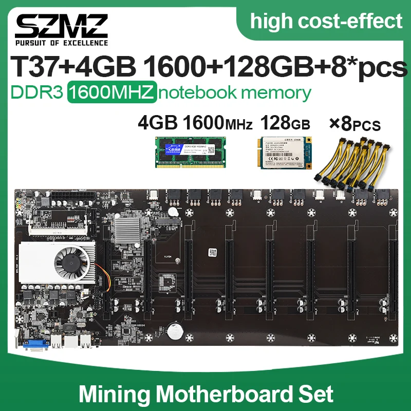 

Mining Motherboard With CPU 128GB MSATA SSD DDR3 4GB 1600 RAM Power Cable Ethereum Bitcoin Riserless Expert Board Miner Gigabit
