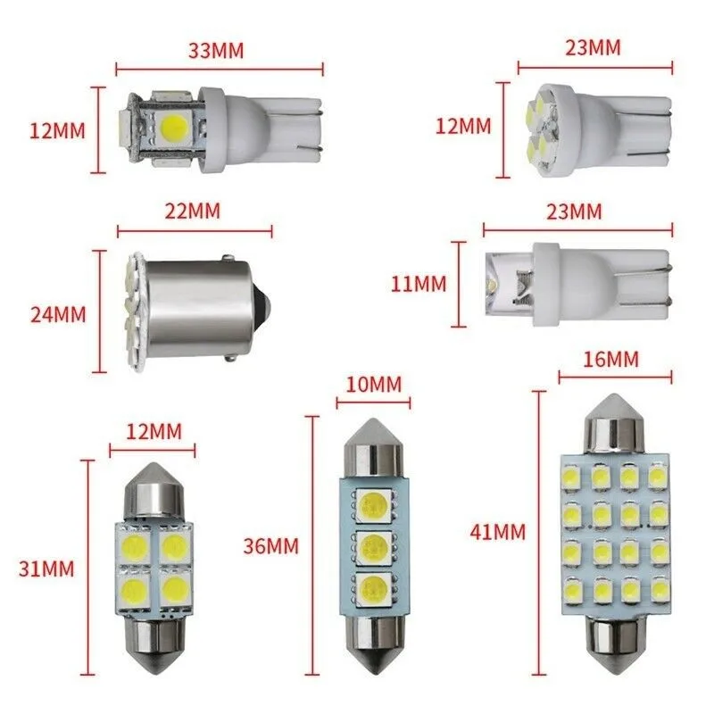 

14pcs White Replacement LED Indoor Lighting Kits Auto Car Interior Package Map Dome License Plate Mixed Light Accessory