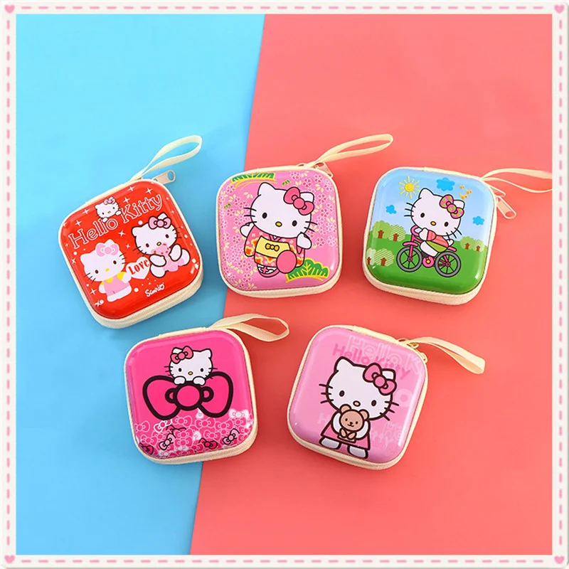 

Kawaii Sanrio мультяшный кошелек Hello Kitty мультяшный квадратный кошелек для хранения монет на молнии сумка для наушников коробка для хранения кабе...