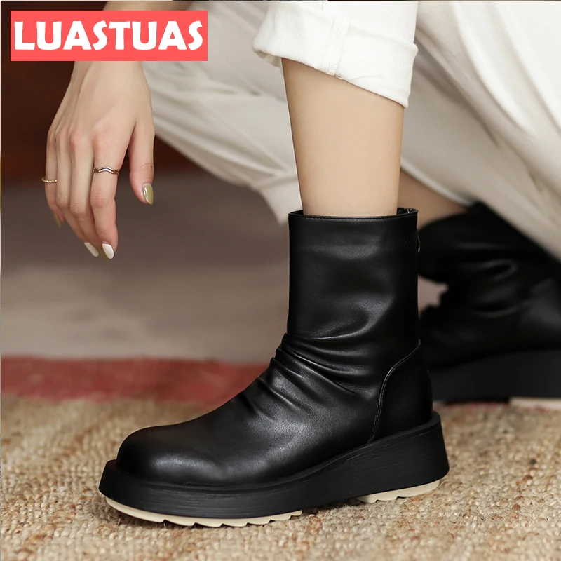 

Женские ботильоны из натуральной кожи на толстой подошве, размеры 34-39