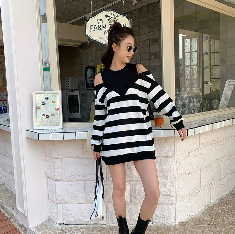 Family Matching Outfits Mother Kids Striped Fake Two-piece Sweater Skirt Clothing for Girls Mother Daughter Matching Clothes enlarge