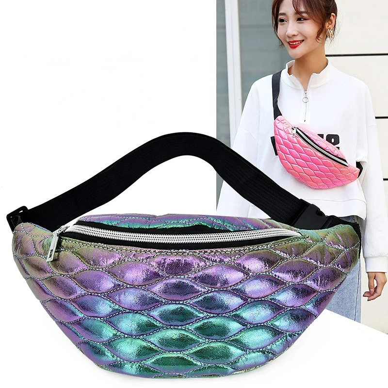 

2022 New Trend Pu Women Bag Laser Lingge Fashion Crossbody Shoulder Bags Waterproof Sports Running Waist Wallet Mobile Phone Bag