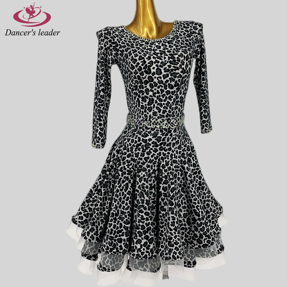 

Женское платье для латиноамериканских танцев, эксклюзивное облегающее платье из коровьей кожи с длинным рукавом, профессиональная сценическая одежда