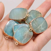 blue amazonite natural stone irregular square gilt edge pendant for jewelry makingdiy necklace earring accessory gift party deco