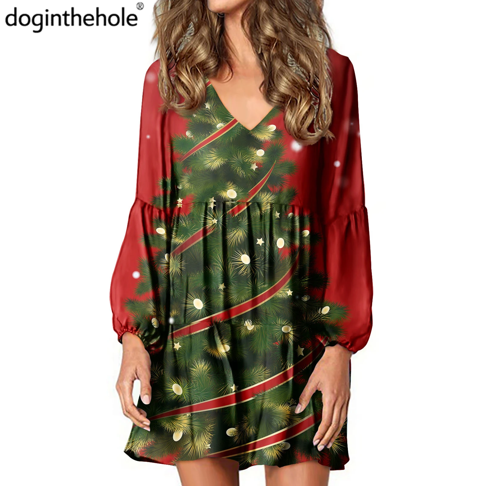 

Женское повседневное свободное платье-туника Doginthehole с 3D принтом рождественской елки, Повседневное платье с оборками, милое праздвечерние чное платье для девочек-подростков, 2022