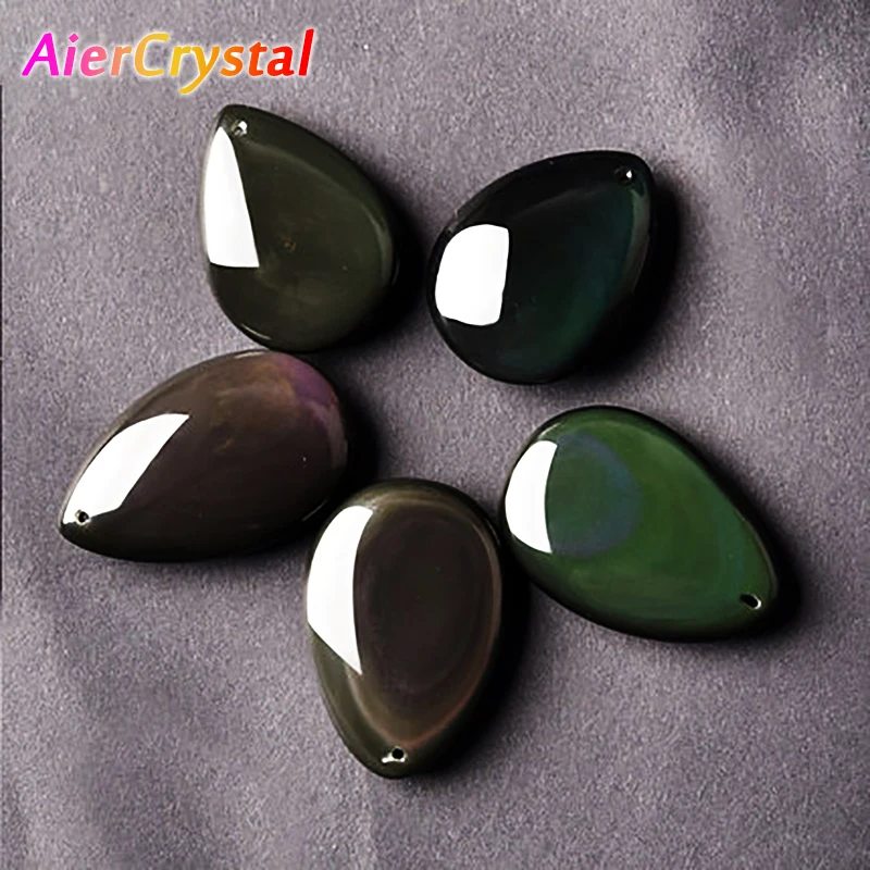 

1PCS Rainbow Eye Obsidian Pendant Necklace Pendant Obsidian Water Drop Design Natural Crystal Material DIY Jewelry Souvenir
