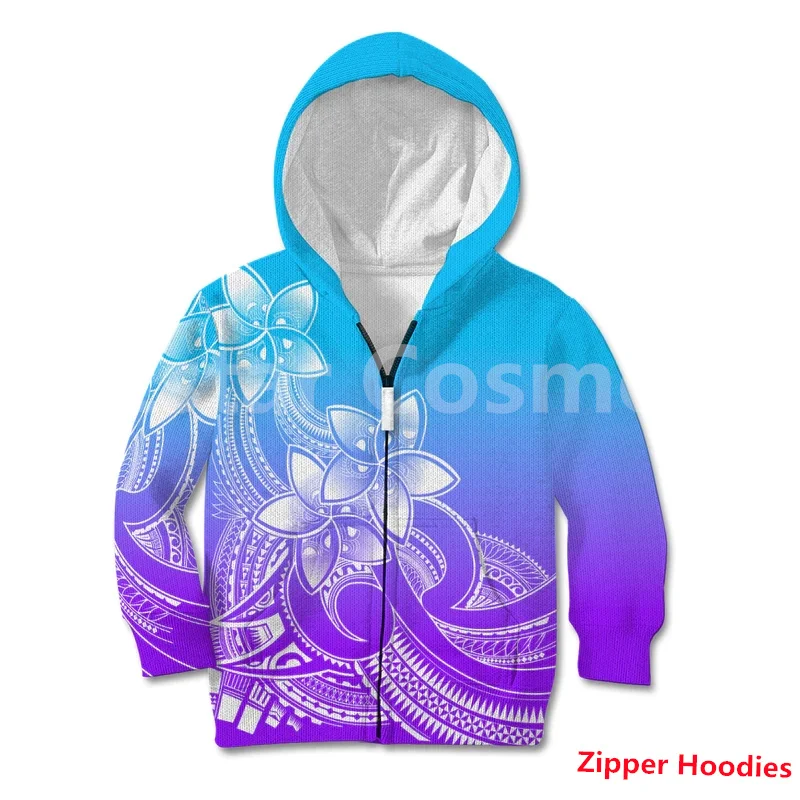 

Polynesian Pride Plumeria Flowers Kid Hoodie Polynesian Tribal Gradient 3d printed Hoodies kids Pullover boy For Girl