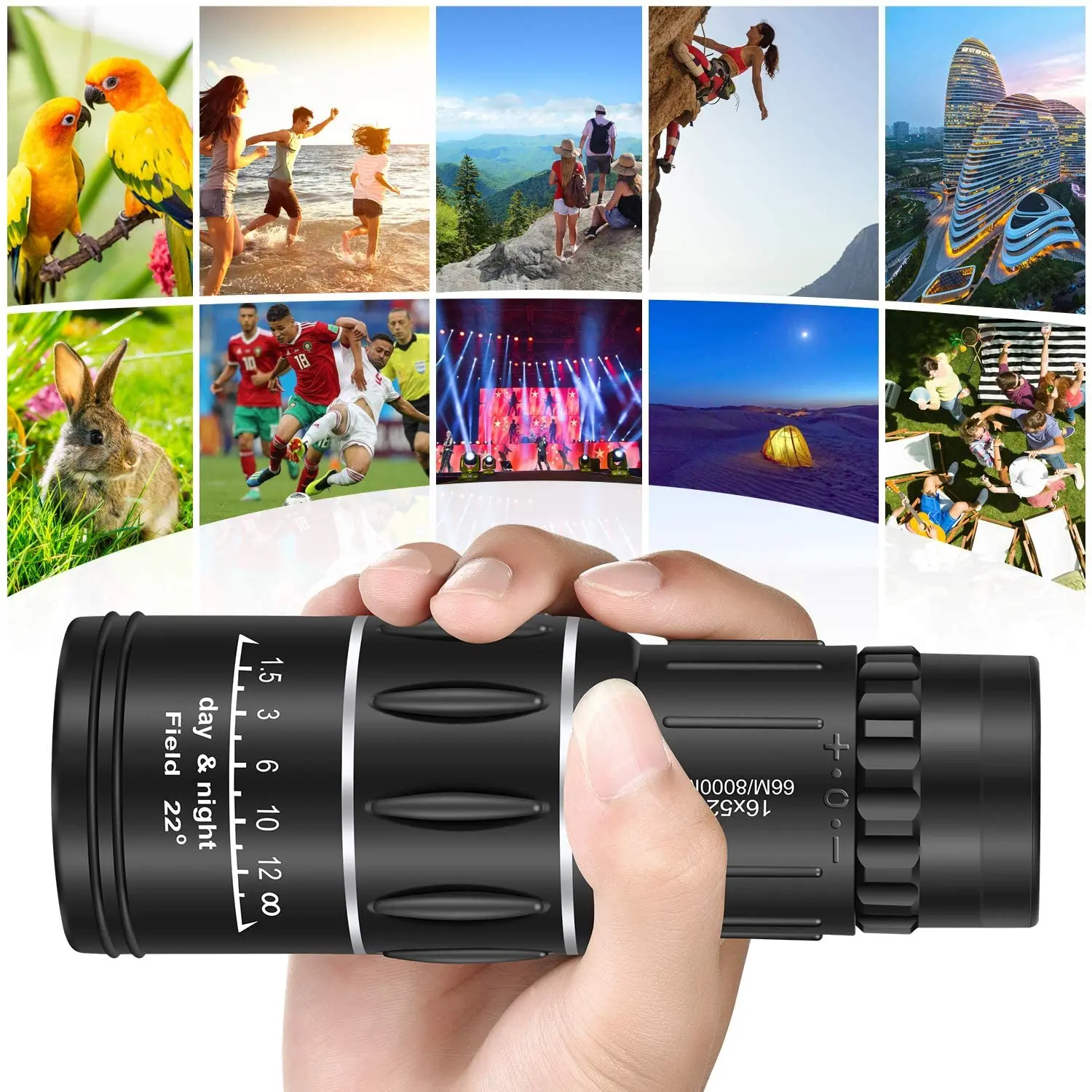 

16x52 Monocular Shimmer Night Vision Telescope Optical Spyglass Monocle Powerful for Outdoor Camping Bird Watch Hunting Spotting