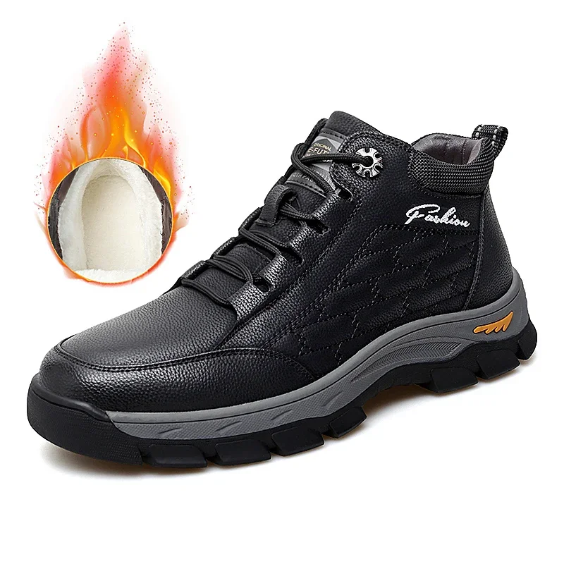 Мужская обувь из натуральной кожи в стиле ретро теплая и плюшевая повседневная