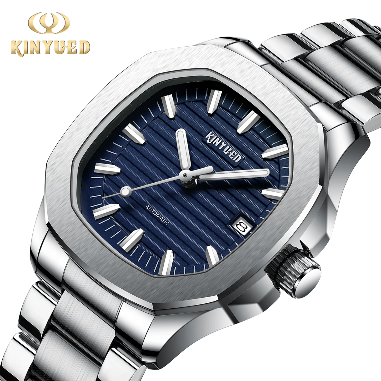 

KINYUED Top Brand Watch Man Stainless Steel Business Date Clock Waterproof Luminous Watches Men Calendar Luxury Sport Wristwatch