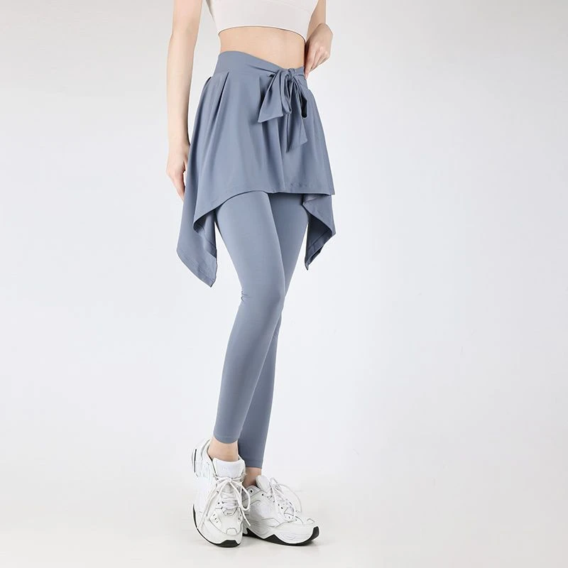 Yoga Sports Leggings High Waist Fake Two Pieces Lace Up Bow Knot Culottes Quick-drying Hip-lifting Running Fitness Pants Autumn