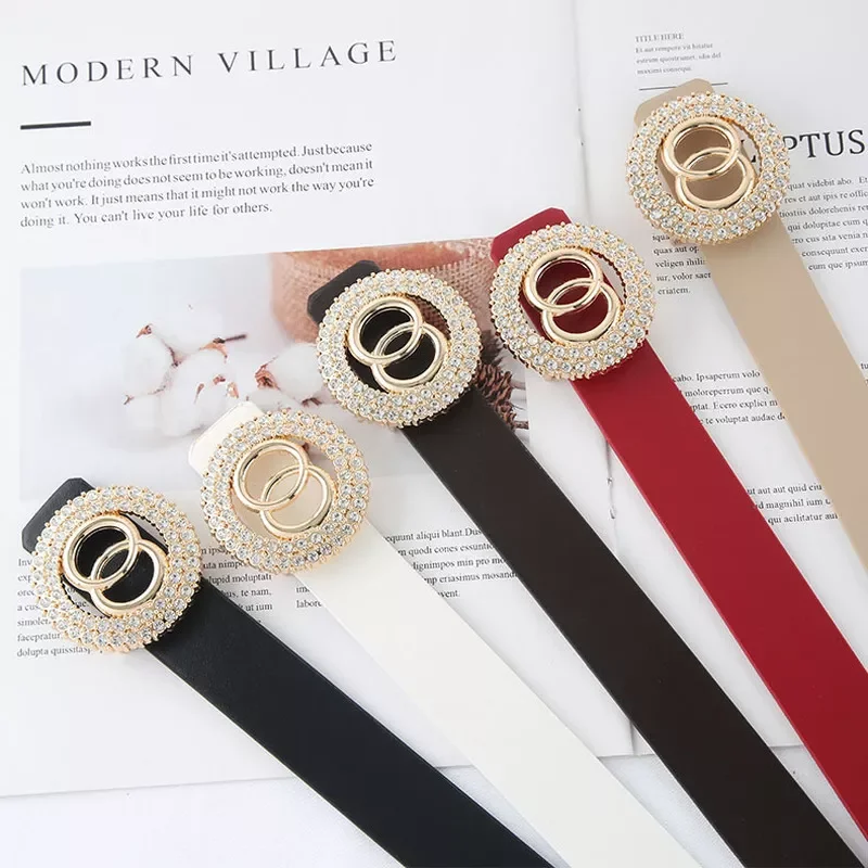 

Girls Designer Belts for Ladies Jeans Belt with Rhinestone G Mujer Luxury Brand Strap Metal String Dress Waistband
