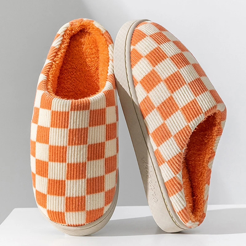 

Inter Women'S Slippers Warm Plaid House Slides Checkerboard Fashion Indoor Slippers Couple Slippers Ins Girls Plush Slides New