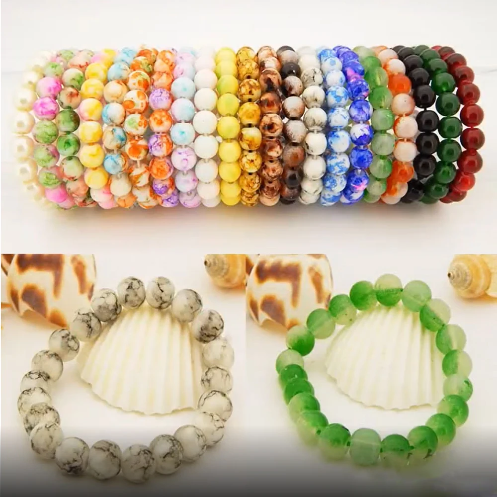

8mm Glass Beads Tiger Eye Bracelet for Women Men Yoga Reiki Healing Elastic Bangle Bracelet Femme Cracked Rosary Jewelry