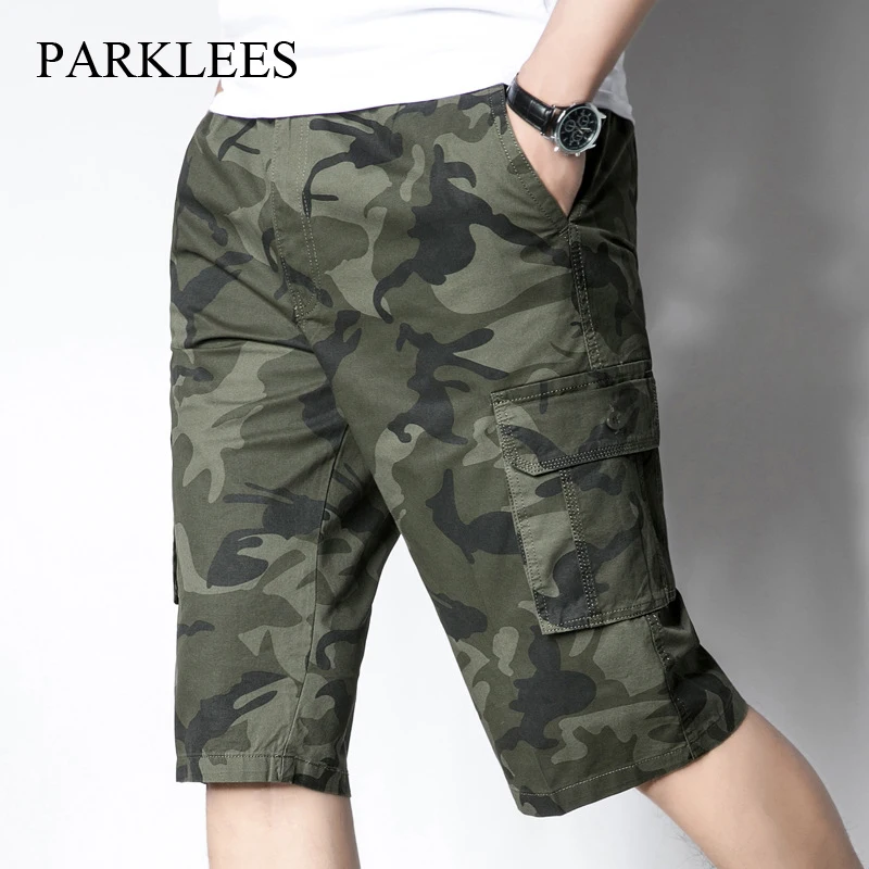

Parklees Mens Camouflage Print Cargo Shorts Summer Plus Size Multi Pockets Cotton Shorts Knee Length Outdoor Hiking Shorts Male
