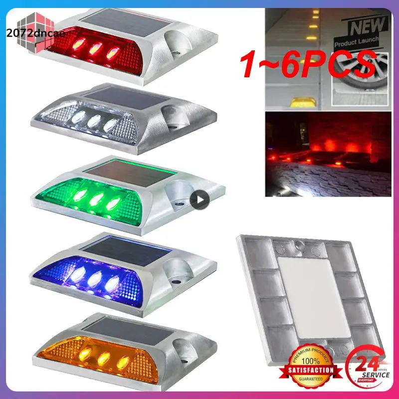 

1~6PCS Solar Powered Raised Road Stud Maker Pathway Deck Dock LED Steady Light