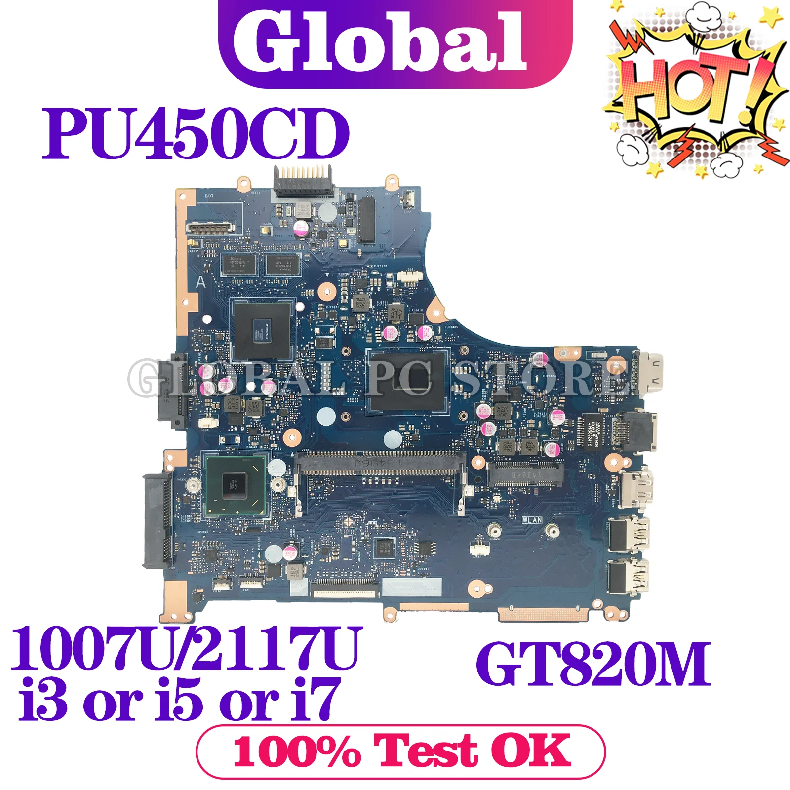 KEFU Mainboard For ASUS PU450CD PU450C PU450 Laptop Motherboard 1007U/2117U i3 i5 i7 3th Gen GT820M