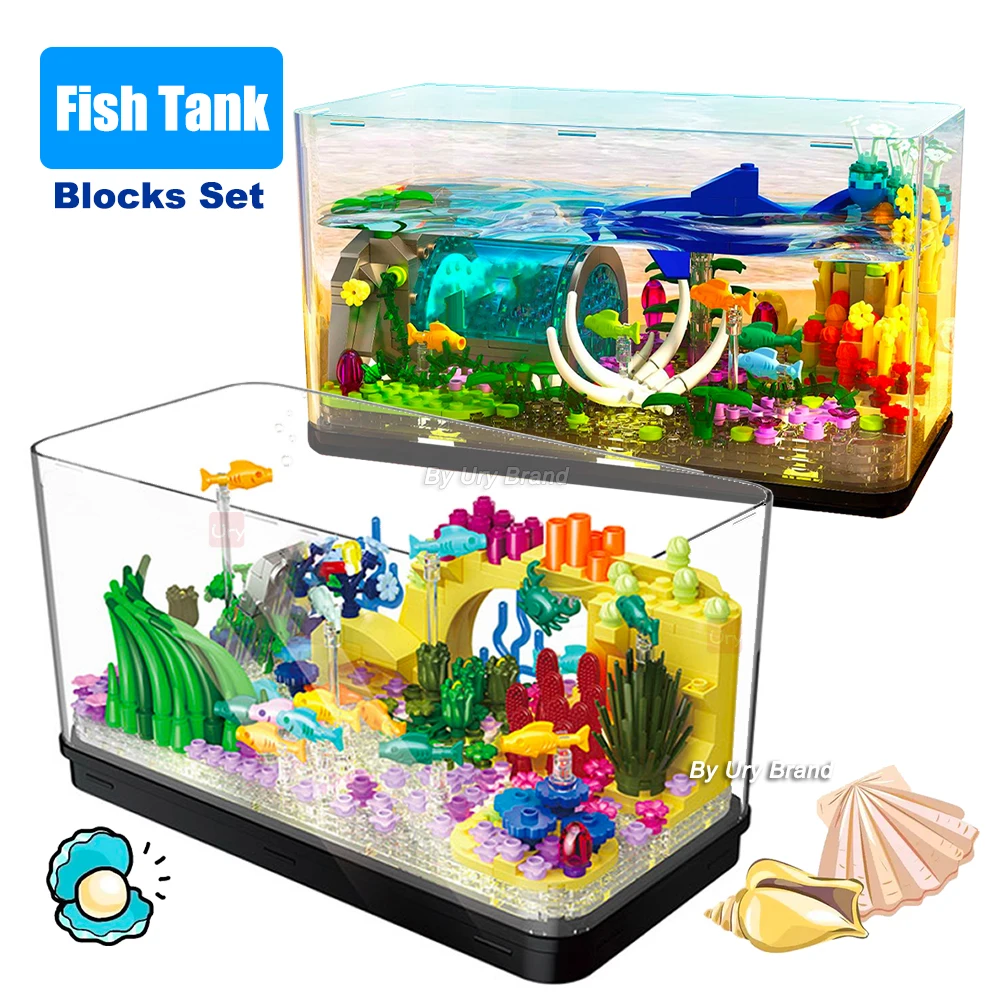 

Creative Fishbowl LED Fish Tank Mini Underwater World Aquarium Marine Animal Room Decoration Building Blocks Toys For Kid Gift