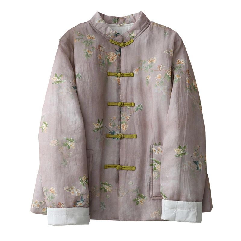 Куртка на хлопковой подкладке с контрастным цветным принтом в стиле ретро