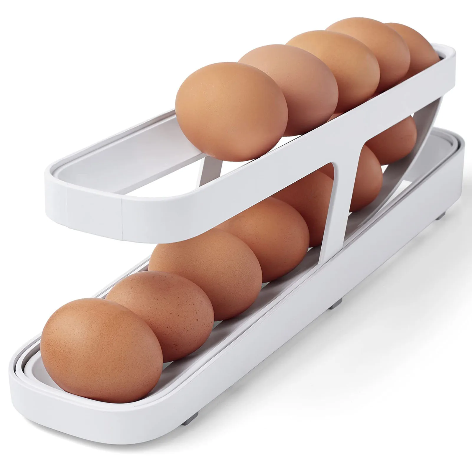 

Automatic Scrolling Egg Rack Holder Storage Box Egg Basket Container Organizer Rolldown Refrigerator Egg Dispenser For Kitchen