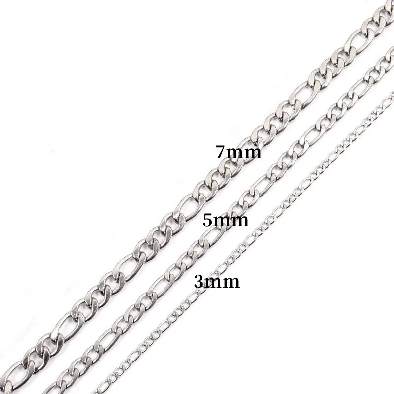 Браслет-цепочка Figaro мужской ширина 3/5/7 мм застежка-карабин нержавеющая сталь