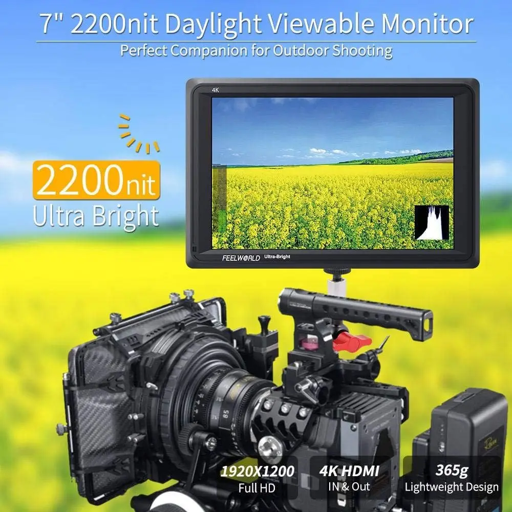 Фото 7-дюймовый монитор для камеры FEELWORLD FW279, яркость 2200 нит, 4K HDMI, гистограмма формы сигнала для кинематографистов и съемок на открытом воздухе. №5
