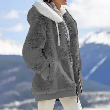 Women Winter Coat Solid Color Long Sleeves Zipper Cardigan Loose Warm Furry Plush Plus Size Lady Coat Winter Clothes 1
