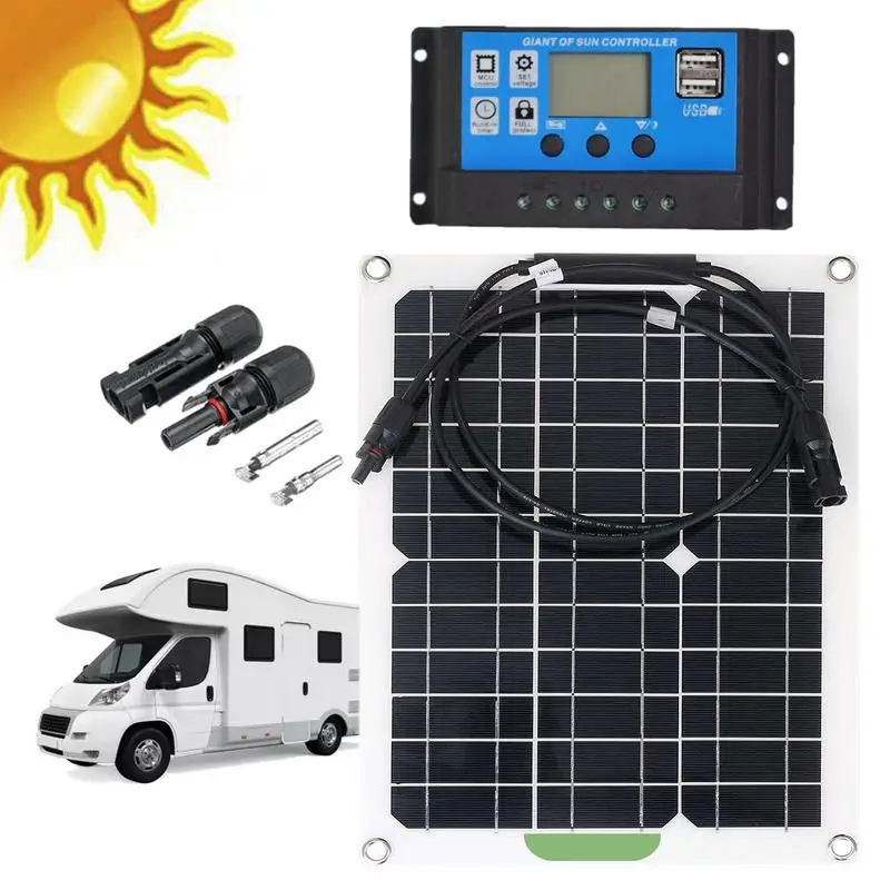

Solar Panel Kit Flexible 300W Monocrystalline Solar Panel Solar Panel Kit With 40A PWMs Charge Controller For RV Ships Trailer