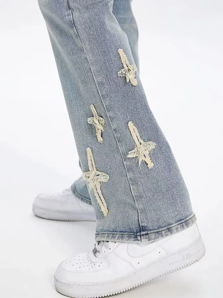 Streetwear Hip Hop Low Rise Baggy Jeans for Men Korean Y2k Fashion Trousers Cross Denim Pants Women Cargo Pants Punk Clothes