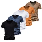 Мужская футболка с V-образным вырезом AIOPESON, повседневная однотонная Приталенная футболка из 100% хлопка, 5 шт.