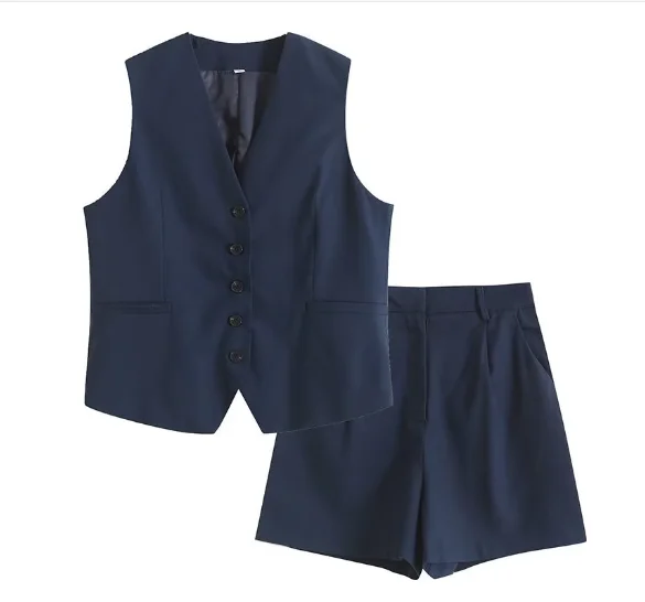 TRAFZA Летний женский повседневный жилет и шорты костюм однотонный без рукавов с