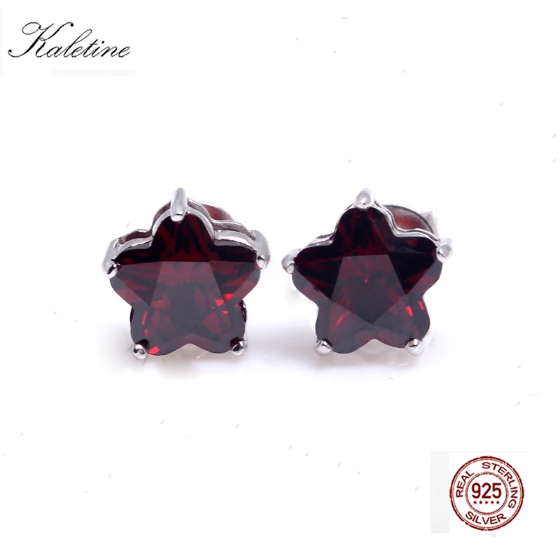 

Kaletine Fashion Genuine 925 Sterling Silver Jewellery Garnet Pink CZ 5mm 6mm 7mm 8mm Flower CZ Crystal Stud Earring KLTE004