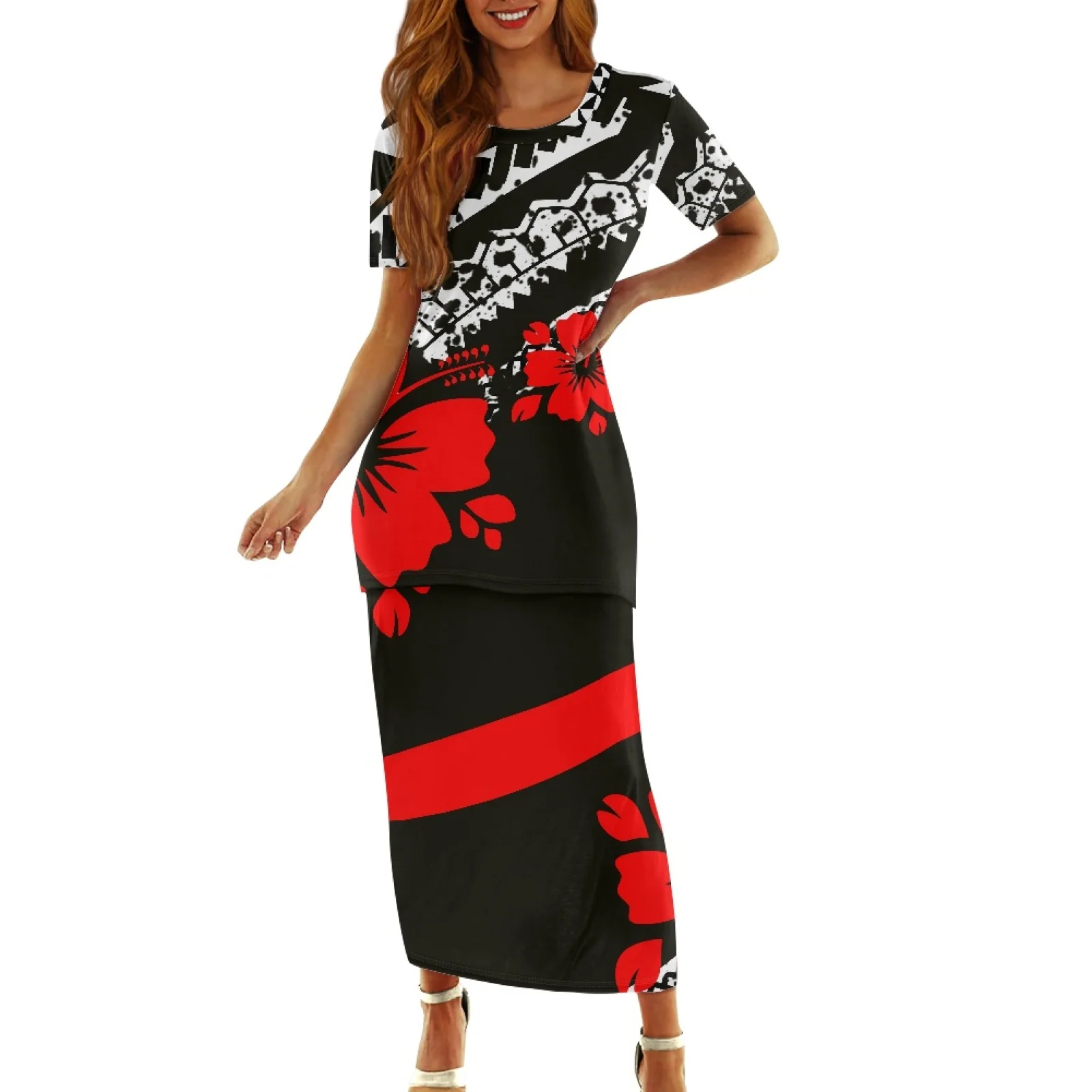 

Polynesian Tribal Hawaiian Totem Tattoo Hawaii Prints New Indoor Summer Dresses For Women Short Sleeve Casual Women O-Neck Dress