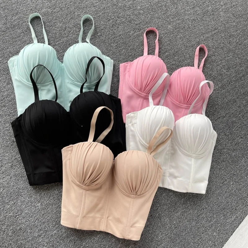 

Women's knitted pleated bra, fashionable elastic sleeveless T-shirt, plain, y1148, novelty in spring and summer