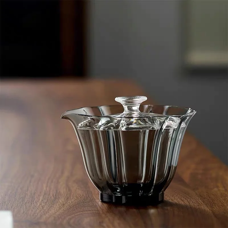 Чайная чашка Gaiwan из толстого стекла высокая термостойкость ручная для