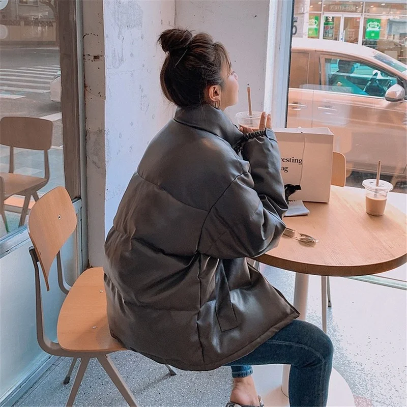 Winter Fashion Jacket Pu Leather Padded Jacket Long-sleeved Women 2021 New Loose Cotton Jacket To Keep Warm Women Street Fashion