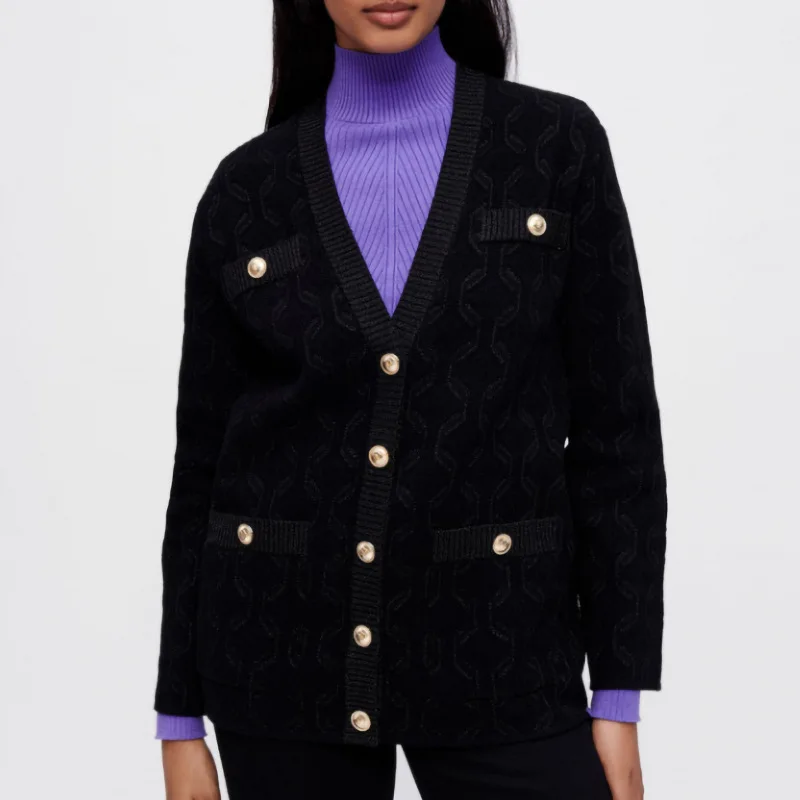 

Женские зимние кардиганы Matel на пуговицах черного цвета с длинными рукавами и карманами, вязаные женские куртки из стрейчевой ткани, свитер,...