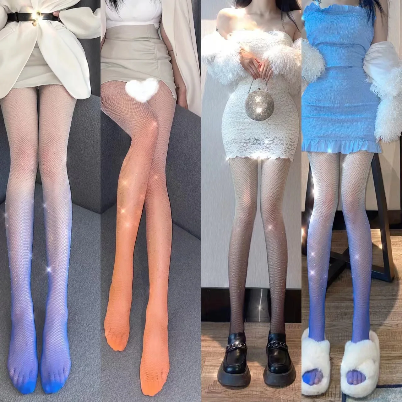 Новинка градиентные женские длинные фиолетовые чулки со стразами летние новые