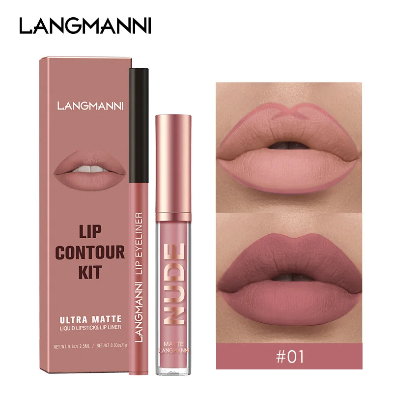 

2pcs Lipstick Lipliner Pen Set Matte Waterproof Lip Liner Pencil Contour Makeup Sexy Red Lip Stick Long Lasting Cosmetics