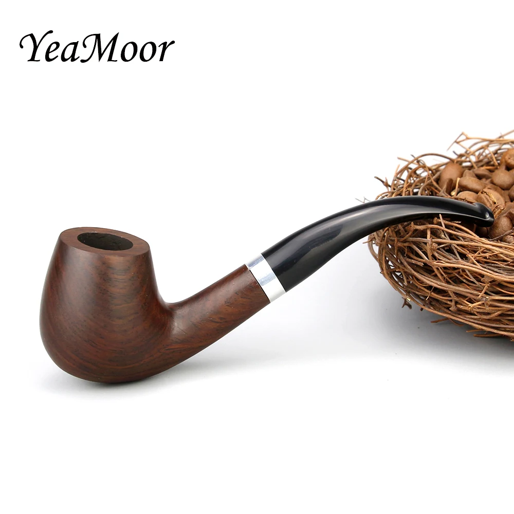 

Classic Ebony Wood Pipe 9mm filter Smoking Tobacco Pipe Silver Ring Bent Smoking Pipe Smoke Accessory