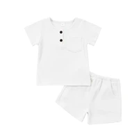 children baby boys clothing casual shorts suits solid color short sleeved round neck button tops pocket elastic waist shorts