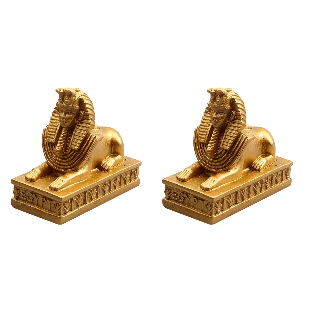 

2 Pcs Home Décor Tabletop Egyptian Model Greek Decor Pharaoh Statue Goddess Metal Sphinx Ornament