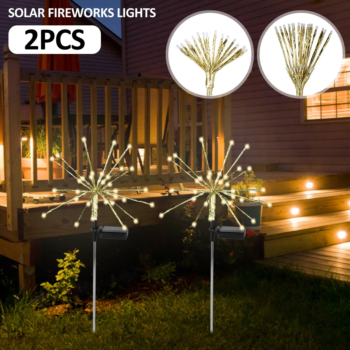 

2Pcs Solar Garden Light Firework Lights Outdoor Waterproof Fairy Twinkle Light 7 Lighting Modes Pathway Lamp Solar LED Lights